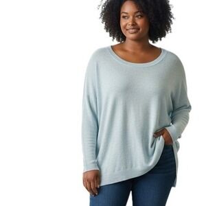 Trouve Womens Light Blue Angora Blend Dolman Sleeve Scoop Neck Sweater Large